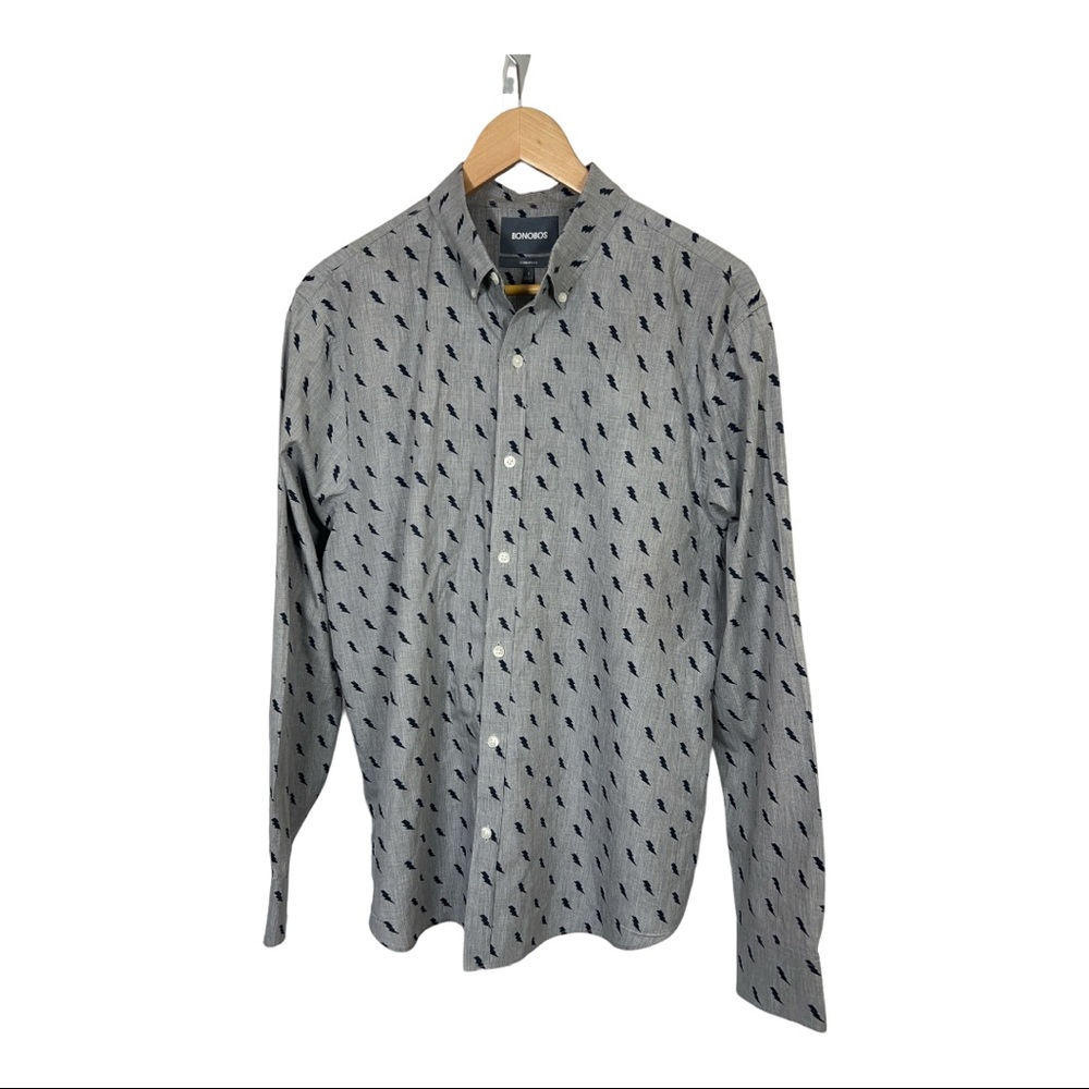 BONOBOS Men’s Standard Fit Long Sleeve Button Down Shirt Gray/Black Size Large